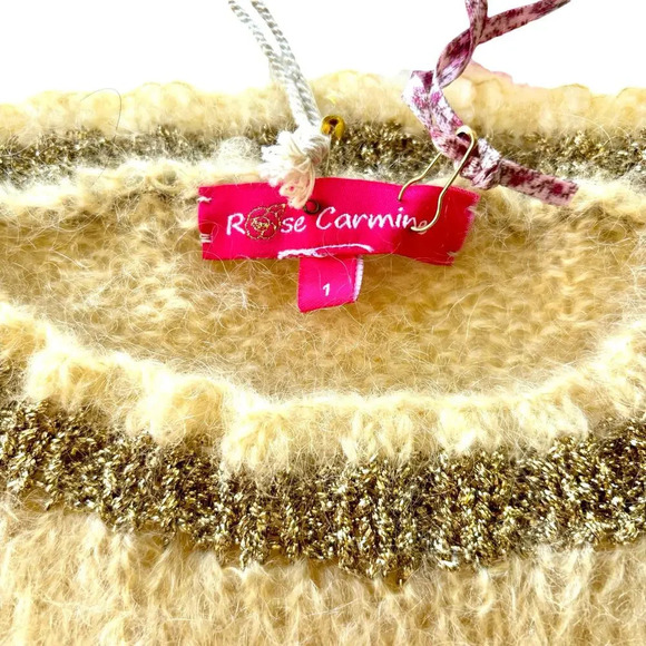 NWT Rose Carmine Tie & Dye Pullover Sweater Striped Kid Mohair w Lurex Size S/M - Picture 3 of 10